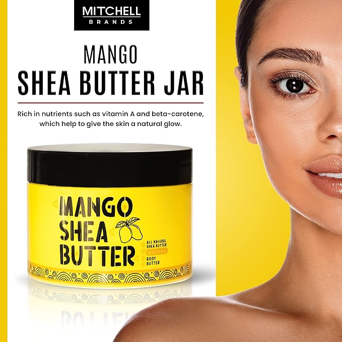 MITCHELL BRANDS Mango Whipped Shea Body Butter - 10 oz / 300 gr - Great Moisturizer, effective on Skin, Hair, Body, Face, with Almond Oil, Vitamin E, for All Skin Types, for Women and Men