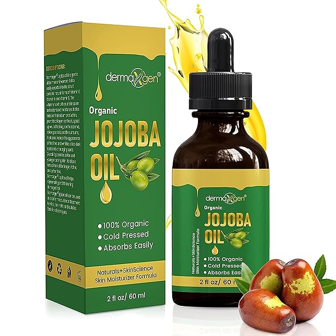 Jojoba Oil -100% Organic & Cold Pressed Oil - Anti-Aging Moisturizing Treatment for Face, Hair, Skin & Nails, Acne Scars, Anti-Wrinkle. (2 FL OZ)