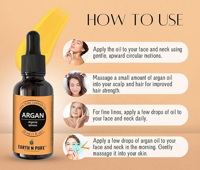 Earth N Pure Argan Oil for Hair Styling, Hair Growth, Hairfall Control - Natural and Therapeutic Grade 100 ml