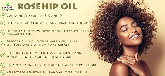 cocojojo Rose Hip Oil Organic for Face, Organic Rosehip Oil, Pure Unrefined Cold Pressed All Natural for Hair, Skin, Face, Body, & Nails - 8 Oz