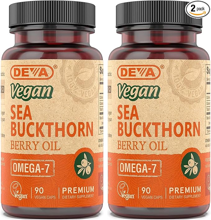 DEVA Vegan Sea Buckthorn Oil Capsules 2-Pack, Omega-7 Fatty Acids, Non-GMO, 90 Count Ea