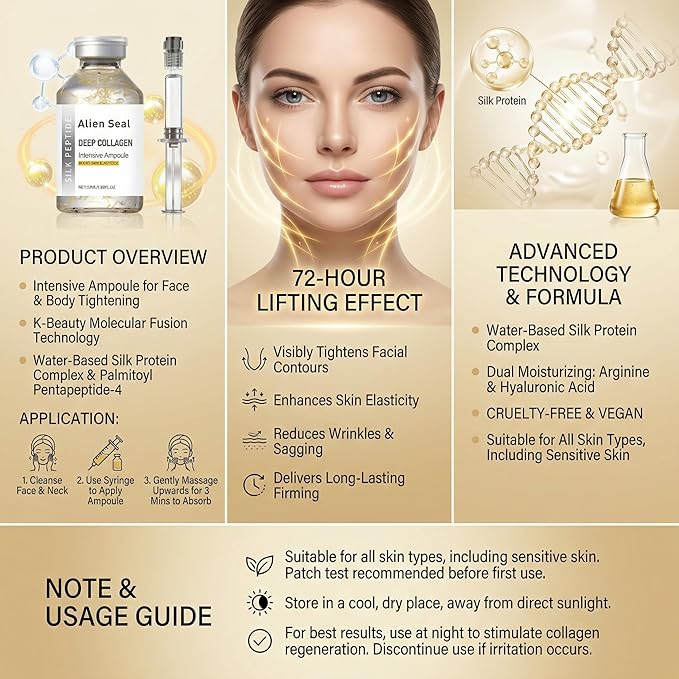 Silk Peptide Intensive Lifting Ampoule | Moisturizes, firms and lifts, Korean anti-aging facial essence, smooths wrinkles, improves elasticity | Christmas gift for women, 50ml/1 ampoule (2pcs, 1)