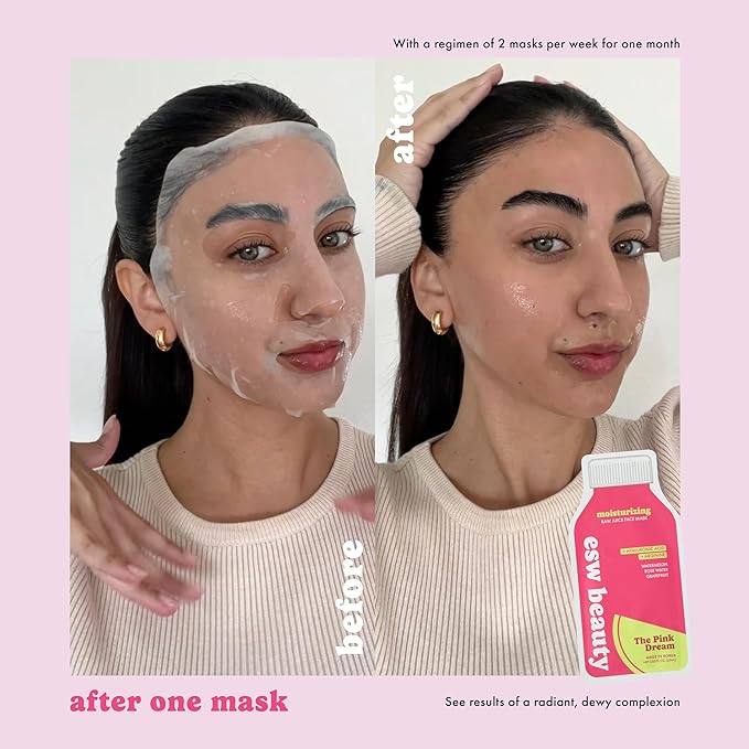 ESW Beauty The Pink Dream - Moisturizing Raw Juice Face Mask - Hydrating with Watermelon, Rose Water & Grapefruit for Dry, Sensitive Skin - Vitamins C & E for Radiance