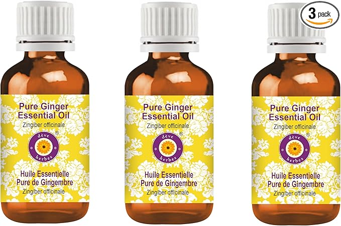 Deve Herbes Pure Ginger Essential Oil (Zingiber officinale) Steam Distilled (Pack of Three) 100ml X 3 (10 oz)