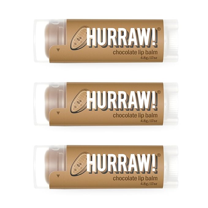 Hurraw! Chocolate Lip Balm, 3 Pack: Organic, Certified Vegan, Cruelty and Gluten Free. Non-GMO, 100% Natural Ingredients. Bee, Shea, Soy and Palm Free. Made in USA