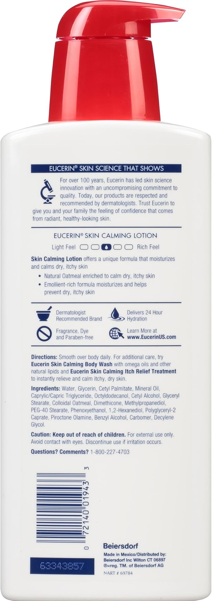 Eucerin Skin Calming Lotion - Full Body Lotion for Dry, Itchy Skin, Natural Oatmeal Enriched - 16.9 fl. oz Pump Bottle