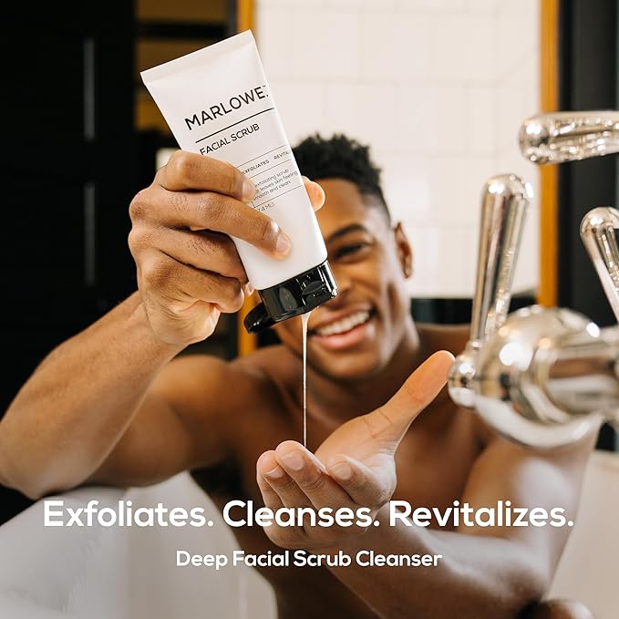 MARLOWE. Facial Scrub for Men, 6 oz, Exfoliating & Refreshing Gentle Face Exfoliator, Cleanses, Smooths, Revitalizes Skin, Clean Vegan Formula with Apricot Seed Powder & Pumice, Fresh Sage & Fir Scent