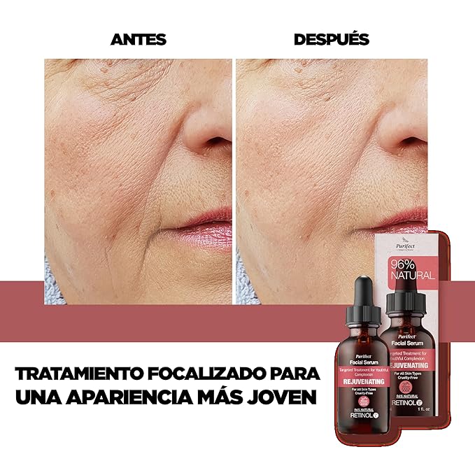 Purifect Retinol Rejuvenating Facial Serum for Anti-Aging - Helps Wrinkles & Dark Spots with Vitamin E & Arginine, Targets Fine Lines, Improves Texture, Hydrates & Brightens for Radiant Skin - 1 fl oz