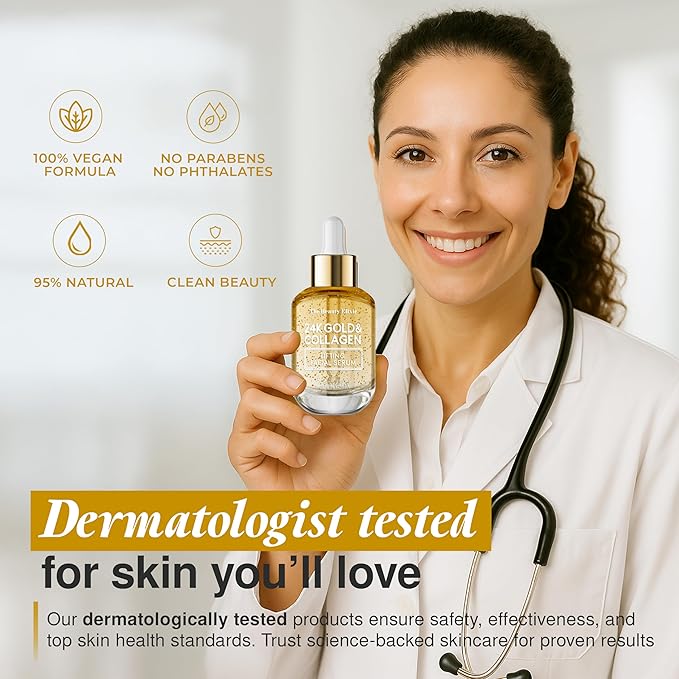 The Beauty Elixir Collagen Serum For Face with 24k Gold - Dermatologist Tested - Anti Aging, Ultra Hydrating, Fine Lines & Wrinkle Treatment - Clean Beauty Korean Skin Care for All Skin Types - 1.69oz