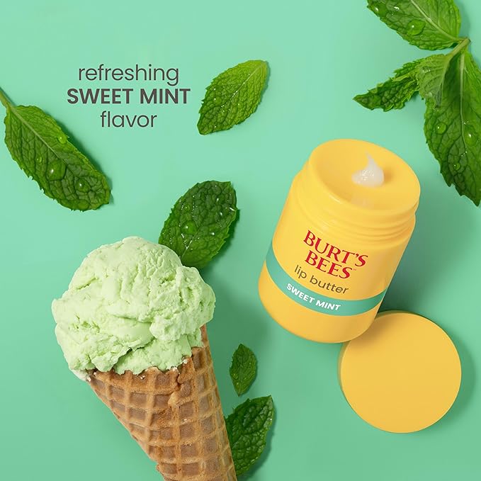 Burt's Bees Sweet Mint Lip Butter, Repairs Dry Lips, 24 Hour Hydration, Locks in Moisture, Includes Shea and Mango Butters, Antioxidant Rich Vitamin E, Convenient Twist Up Dispenser, 0.5 Oz.