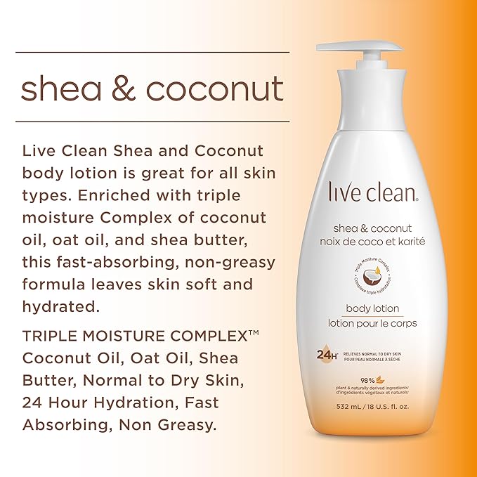 Live Clean Moisturizing Shea and Coconut Body Lotion, 18 Fl Oz