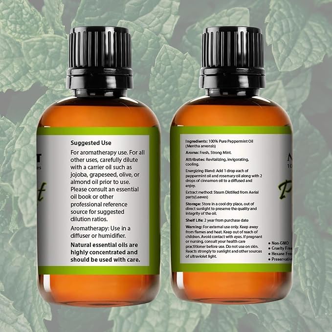Pure Carrier and Essential Oils for Skin Care, Hair, Body Moisturizer for Face-Anti Aging Skin Care (Peppermint Oil, 4oz)
