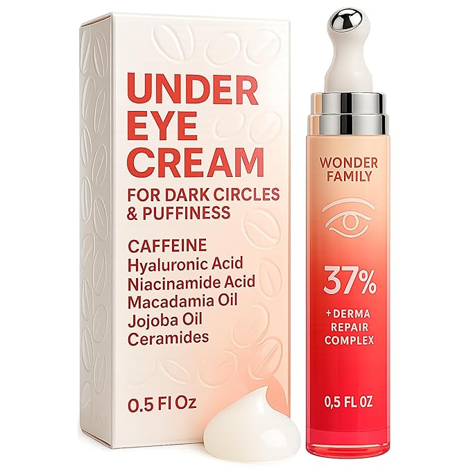 Caffeine Under Eye Cream for Puffiness and Bags Under Eyes - Roller for Puffy Eyes and Dark Circles Under Eye Treatment for Women, Men - Hyaluronic Acid and Niacinamide Serum - Face Puffiness Reducer