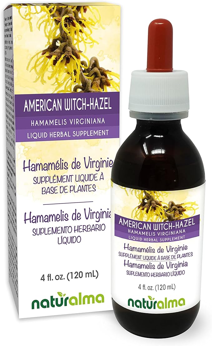 Naturalma American Witch-Hazel (Hamamelis virginiana) Leaf Alcohol-Free Tincture - 4 fl oz Liquid Extract in Drops - Herbal Supplement - Vegan