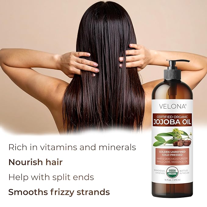 velona Jojoba Oil USDA Certified Organic - 1 Gallon / 128 Fl Oz | 100% Pure and Natural | Golden, Unrefined, Cold Pressed, Hexane Free | Moisturizing Face, Hair, Body, Skin Care
