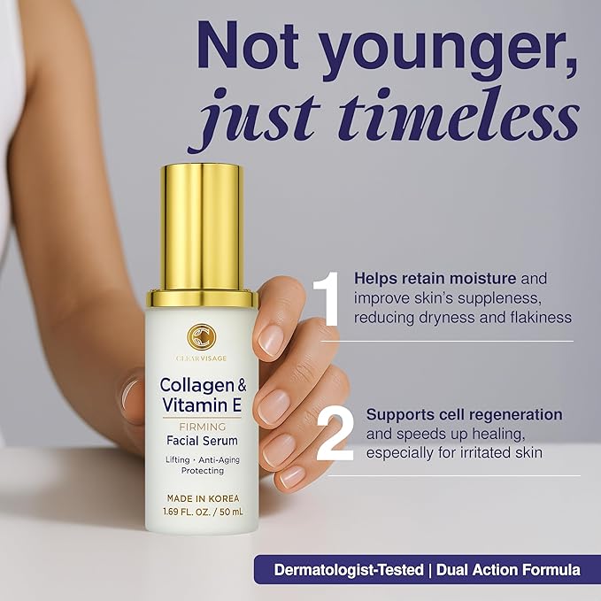 Collagen & Vitamin E Face Serum - Dermatologist Tested, Anti Aging Korean Skin Care - Hydrates, Firms & Smooths Fine Lines - Vegan, Clean Beauty, Cruelty-Free - 1.69 Fl Oz