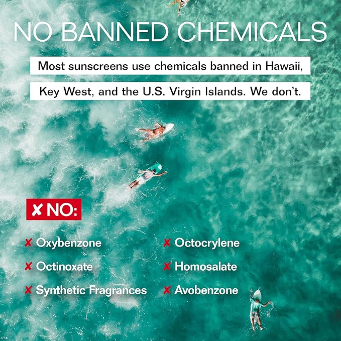 Hawaii Reef Compliant, SPF 50, No White Cast Mineral Sport Sunscreen Lotion | Face & Body | Anti-Aging | Non-Toxic | Water-Resistant | 3.4 fl oz
