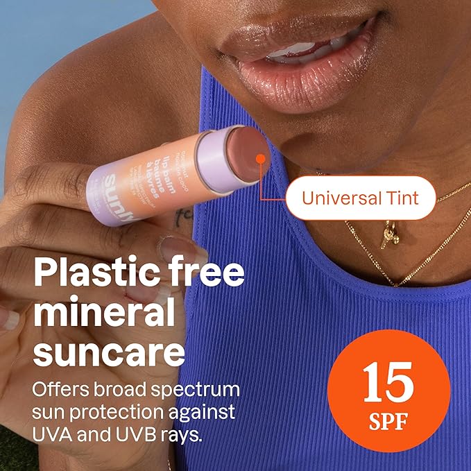 ATTITUDE Plastic-free Lip Balm with Sun Protection SPF 15, EWG Verified, Plant- and Mineral-Based Ingredients, Vegan and Cruelty-free, Coconut, 0.3 Oz