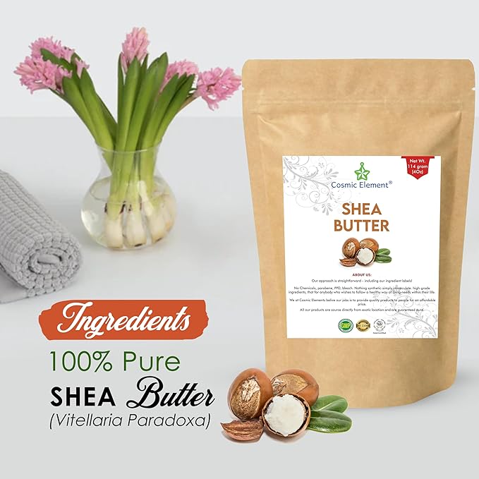 Cosmic Element 100% Pure Organic Raw African Shea Butter - Unrefined Shea Butter for Hair & Dry Skin | Ideal for DIY Whipped Body Butter | Soothes, Nourishes & Moisturizes All Skin Types - 4oz