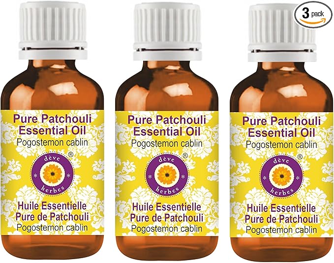 Deve Herbes Pure Patchouli Essential Oil (Pogostemon cablin) Steam Distilled (Pack of Three) 100ml X 3 (10 oz)