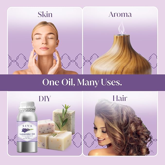 Siva Lavender Essential Oil – 32 Fl Oz – 100% Natural Lavender Oil - for Diffuser, Hair Care, Face, Skin Care, Aromatherapy, Scalp and Body Massage, Soap and Candle Making