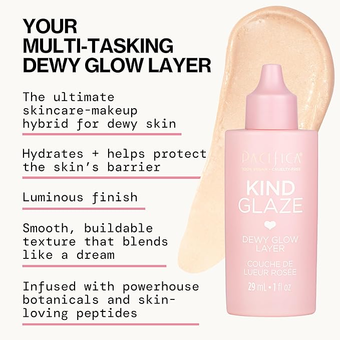 Pacifica Makeup Primer – Kind Glaze Dewy Glow Layer, Hydrating Primer with Vegan Collagen, Squalane & Ceramides for Soft-Focus Radiance, Vegan & Cruelty-Free, 1 fl oz (Pack of 2)