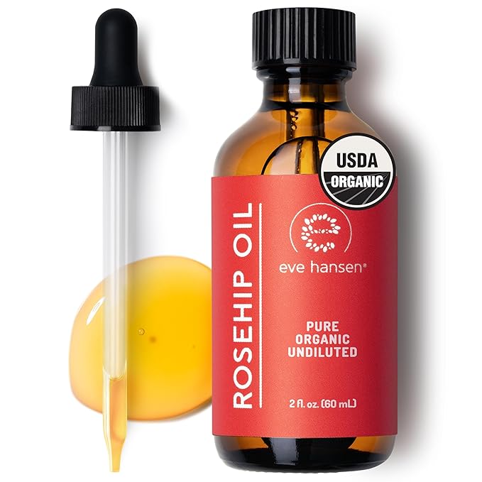 Eve Hansen Rosehip Oil for Face & Skin – Organic Cold-Pressed Rosehip Seed Oil | Hydrating & Fast-Absorbing Moisturizer | 2oz