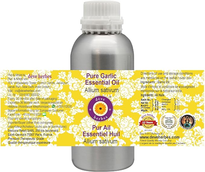 Deve Herbes Pure Garlic Essential Oil (Allium sativum) Steam Distilled 1250ml (42 oz)