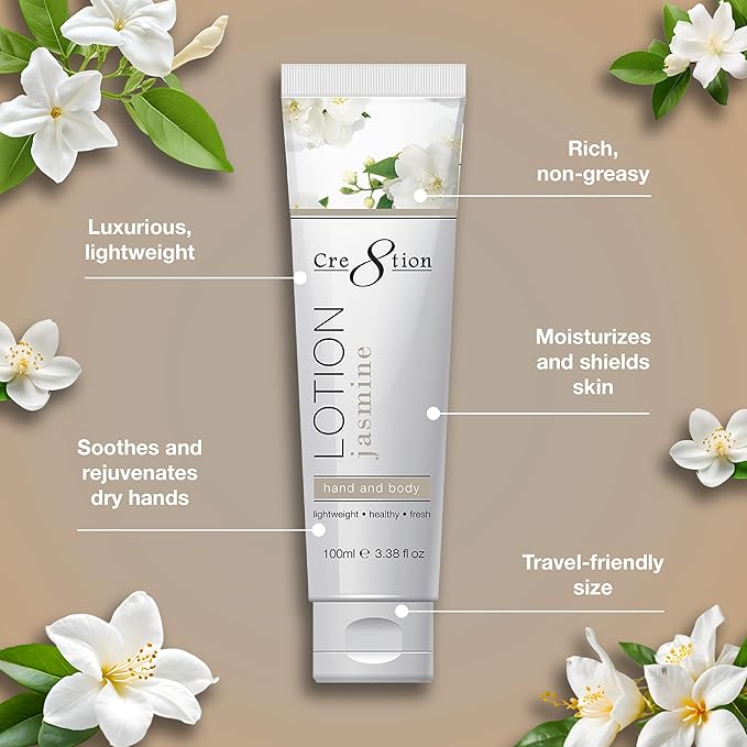 Cre8tion Spa Jasmine Hand & Body Lotion, Luxurious Lightweight Moisturizer for Silky, Smooth Skin, 3.3 Fl Oz