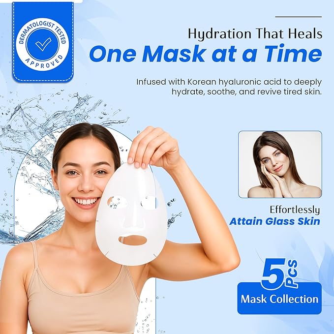Melting Hydrogel Face Mask with Hyaluronic Acid – Deep Hydration & Pore Tightening, Glass Skin Look – Dermatologist Tested, Anti Aging Korean Skin Care, Vegan, Clean Beauty – Pack of 10