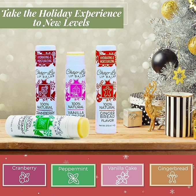 Chap-Lip Lip Balm 100% Natural Lip Balm Set - Beeswax Natural Christmas Gifts for Her - Ideal Gift for Women - Lip Moisturizer for Dry Lips, Cocoa Butter - Petroleum Free Pack of 24