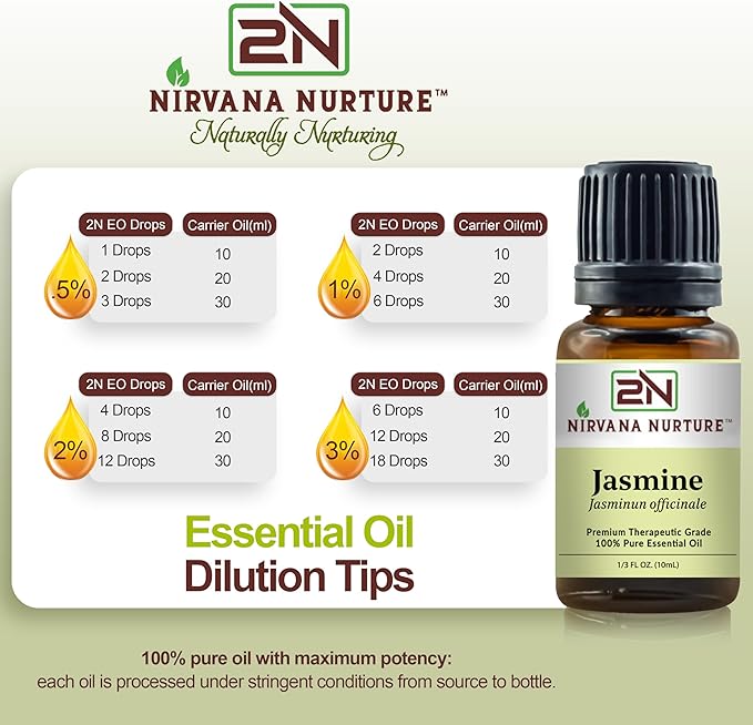 Jasmine Essential Oil, 100% Pure Undiluted, Aromatherapy Oil for Diffuser, Hair & Skin Care