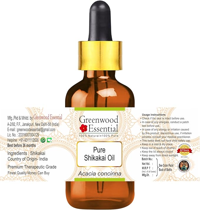 Greenwood Essential Pure Shikakai Oil (Acacia concinna) with Glass Dropper 100ml (3.38 oz)
