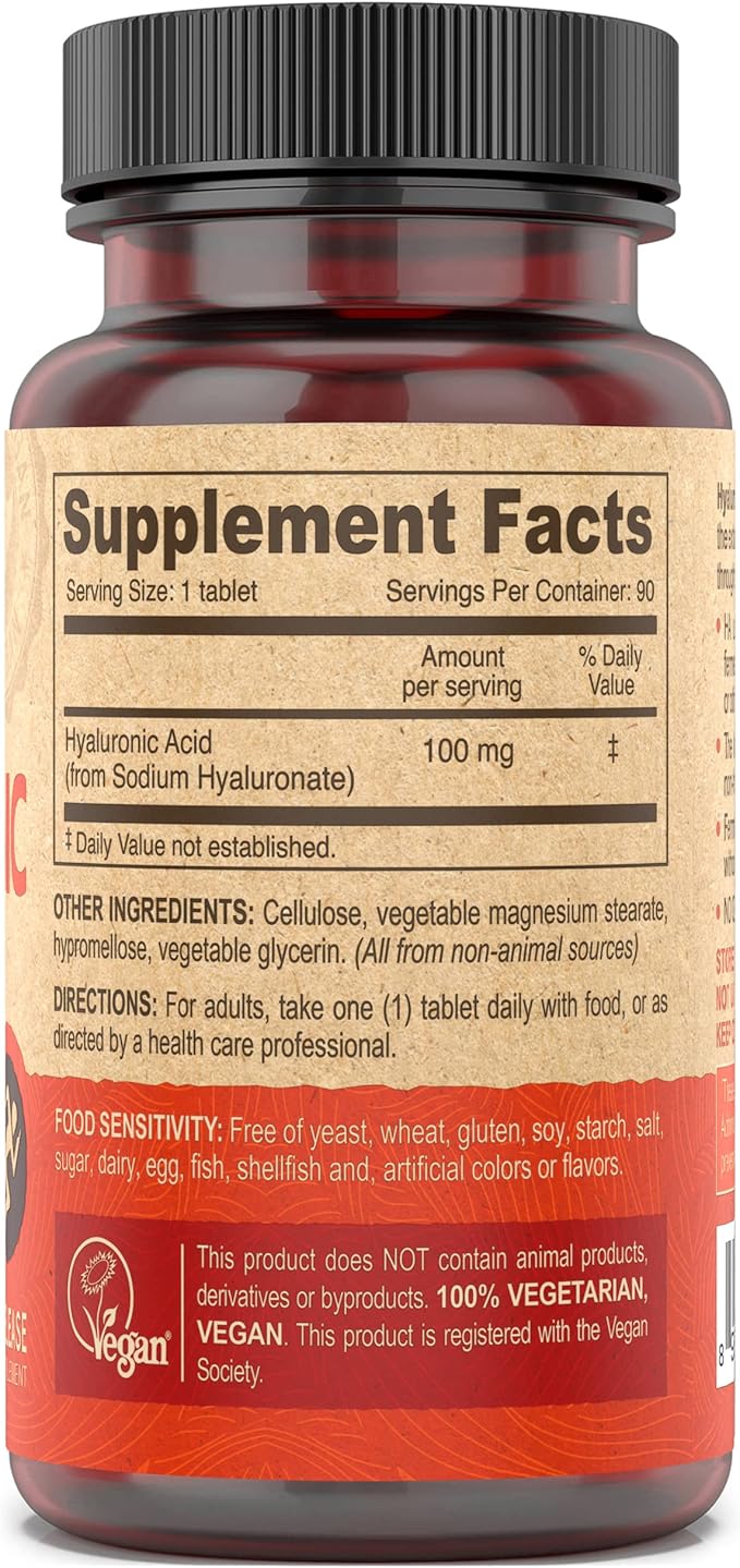 DEVA Nutrition Vegan Hyaluronic Acid 100 MG - Non-GMO and Hemolytic-Free - 90 Tablets, 1-Pack