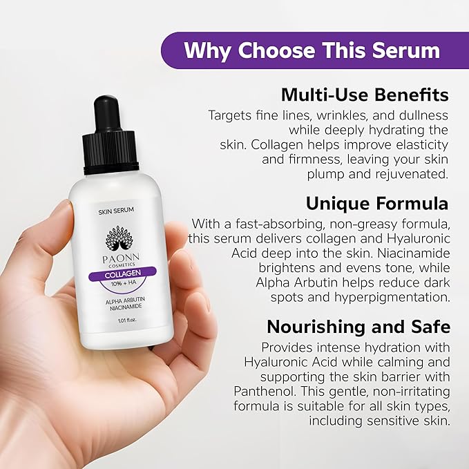 Collagen Serum for Face, Firming & Hydrating Facial Serum, Lifting and Reducing Wrinkles Effect, Smoothing Fine Lines, Youthful Radiance Boost