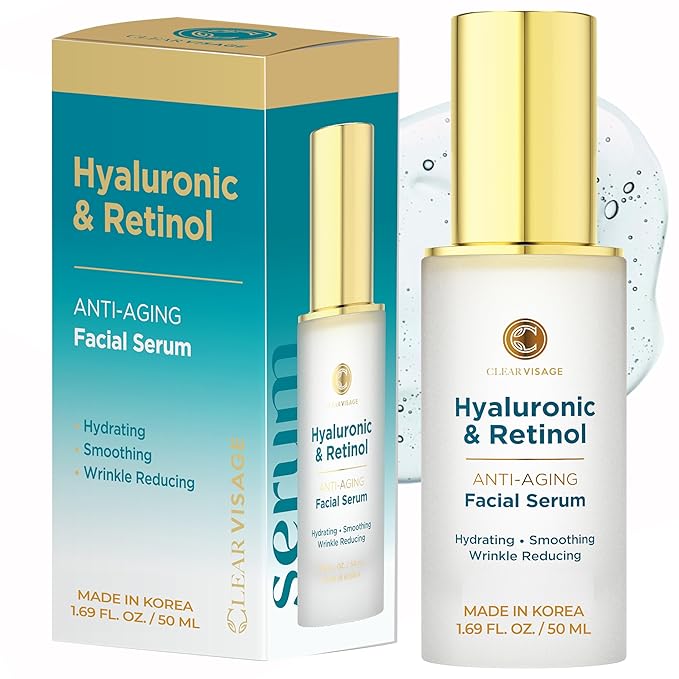 Hyaluronic Acid Serum For Face with Retinol - Dermatologist Tested, Anti Aging Korean Skin Care - Deep Hydration, Skin Firming, Wrinkle Support - Vegan, Clean Beauty - 1.69 Fl Oz