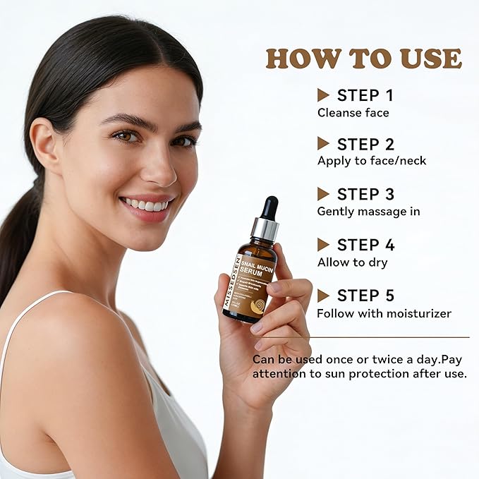 Snail Mucin Serum for Face with Collagen & Hyaluronic Acid,Smoothes Wrinkles,Improves Elasticity,Firms Skin 1 Oz Daily Use