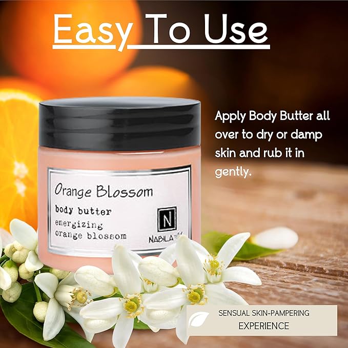 Nabila K Body Butter - Daily Moisturizer for Body Care - Skin Hydrating Deep Moisturizing - Natural Ingredients - Orange Blossom - 2 oz