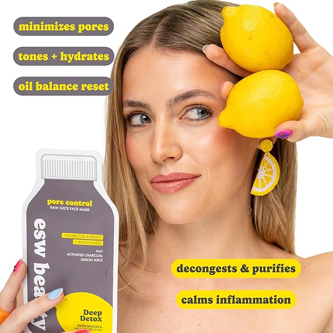 ESW Beauty Deep Detox - Raw Juice Pore Mask - Acne Face Mask with Activated Charcoal, Lemon Juice & H2O for Acne-Prone Skin - Detoxifies & Minimizes Pores