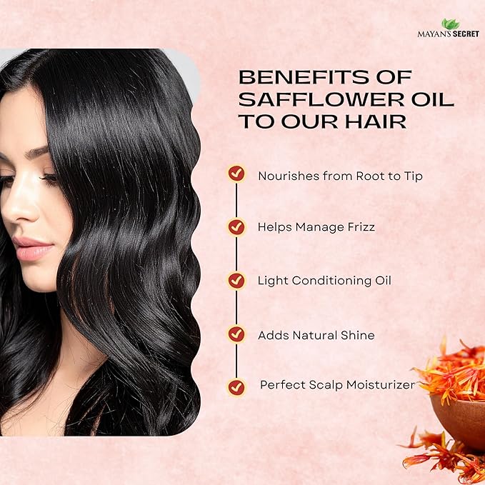 Mayan's Secret Organic Safflower Oil – High Oleic, Expeller Pressed, 100% Pure & Non-GMO, Rich in Vitamin E & Oleic Acid, Deep Moisturizing Oil for Soft Healthy Skin