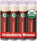 Earth's Daughter USDA Organic Lip Balm 4-Pack Strawberry flavor - Beeswax, Coconut Oil, Vitamin E - Best Lip Repair Chapstick for Dry Cracked Lips.