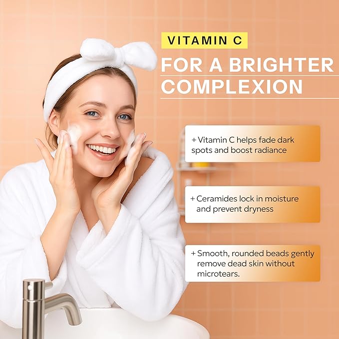 Vitamin C & Ceramide Face Scrub - Dermatologist Tested, Anti Aging Korean Skin Care - Exfoliating Cleanser For Smooth Radiant-Looking Skin - Vegan, Clean Beauty - 6.76 Fl Oz