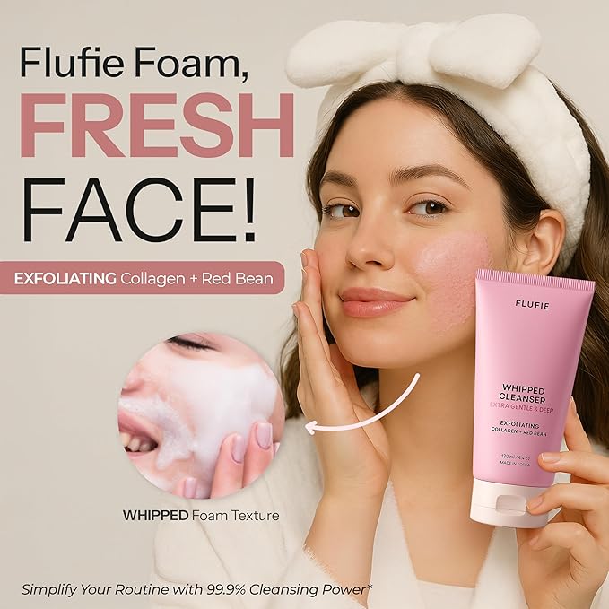 Whipped Facial Cleanser with Collagen & Red Bean – Gentle Exfoliating, Hydrating & Brightening for Smooth Skin – Dermatologist Tested, Anti-Aging, Korean Skin Care – Clean Beauty – 4.4 Oz