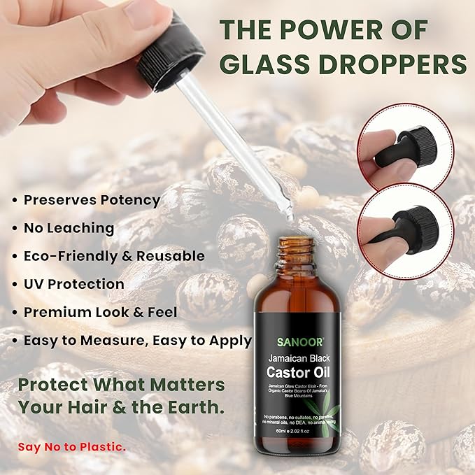 SANOOR Jamaican Glow Castor Elixir Oil | 100% Pure and Natural - Premium Grade Leave In Oil for Hair Growth, Eyelashes and Eyebrows| Infused with Nutrients Pure Hair Butter | Cold-pressed | 60ml