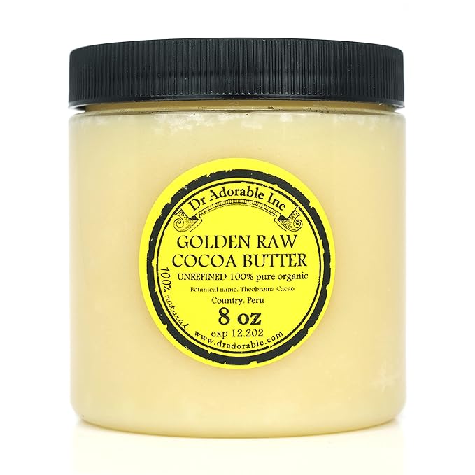 Dr Adorable - 8 oz - Golden Cocoa Butter - Unrefined Pure Natural Organic Raw Prime Pressed
