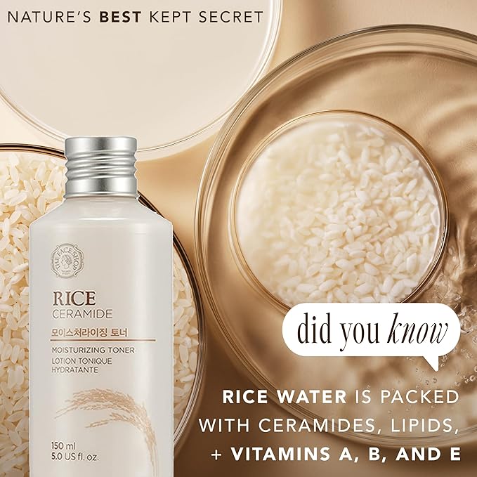 THE FACE SHOP Rice Ceramide Moisturizing Toner, Hydrating with Rice Water, Targets Dryness, Strengthens Skin Barrier, Lightweight, Korean Skin Care, 5.0 fl. oz.