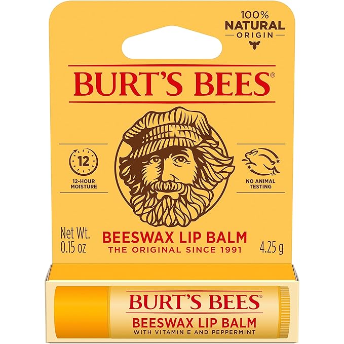 Burt's Bees Lip Balm, Lip Moisturizer With Responsibly Sourced Beeswax, with Vitamin E & Peppermint Oil, Natural Origin Moisturizing Care, 1 Tube, 0.15 oz. (Pack of 2)