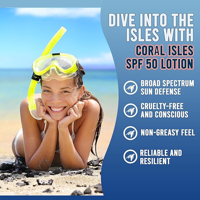 Coral Isles KIDS Sunscreen SPF 50 | 16 Fl OZ Botlle w/Pump | Hawaii Compliant as Reef Safe | Octinoxate & Oxybenzone Free | Broad Spectrum UVA/UVB | Water Resistant 80 Min.