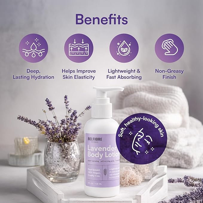 100% Natural Lavender Body Lotion | Organic Plant Extracts | Calming, Hydrating & Moisturizing | Vegan, Non-GMO | Made in the USA | 12 oz