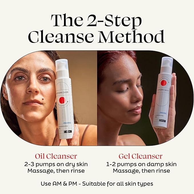 Face Cleansing Oil & Gel Cleanser Set - Hydrating Facial Skincare Kit - Gentle, Fragrance-Free Formulas for All Skin Types - Vegan